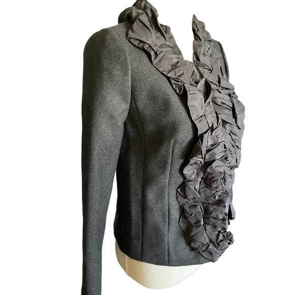NWT $248 J CREW BLACK WOOL & SILK RUFFLE BLAZER SZ 0 - Picture 3 of 9